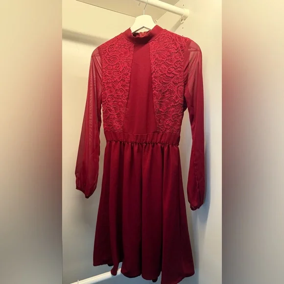 Charlotte Russe Dresses | Charlotte Russe Red A-Line Bishop Sleeve Dress | Color: Red | Size: S | Pm-21964592'S Closet